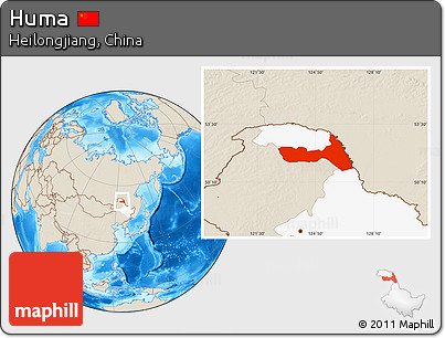 Shaded Relief Location Map of Huma, highlighted parent region