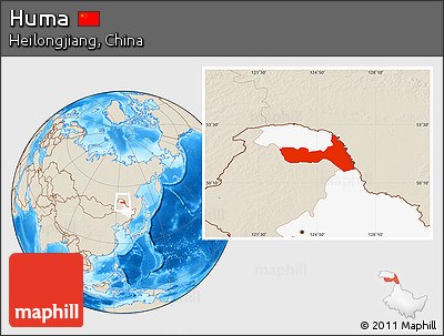 Shaded Relief Location Map of Huma, highlighted parent region