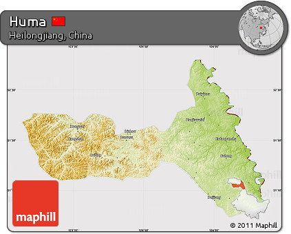 Physical Map of Huma, cropped outside