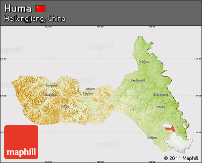 Physical Map of Huma, cropped outside