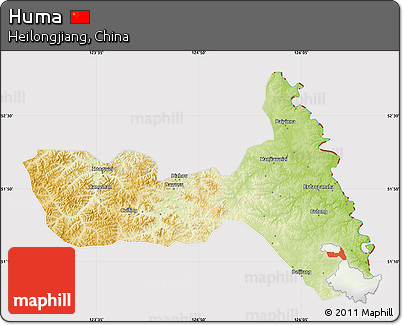 Physical Map of Huma, cropped outside