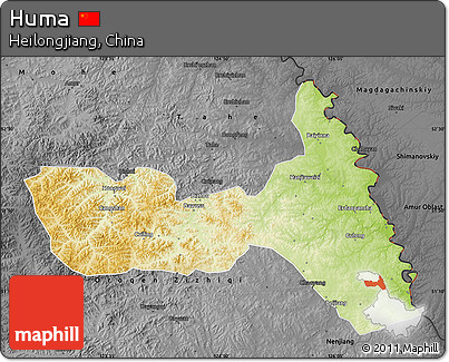 Physical Map of Huma, darken, desaturated