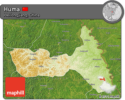 Physical Map of Huma, satellite outside