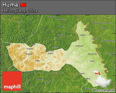 Physical Map of Huma, satellite outside