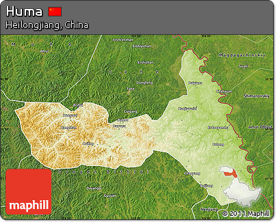 Physical Map of Huma, satellite outside