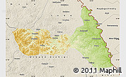 Physical Map of Huma, shaded relief outside