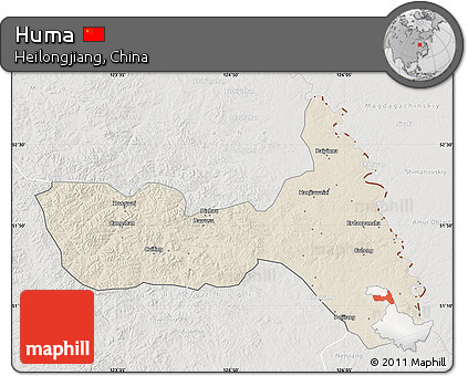 Shaded Relief Map of Huma, lighten, semi-desaturated