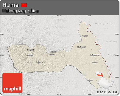 Shaded Relief Map of Huma, lighten, semi-desaturated