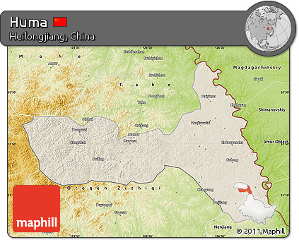 Shaded Relief Map of Huma, physical outside