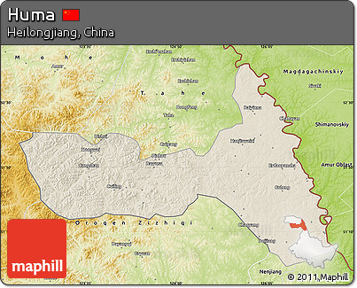 Shaded Relief Map of Huma, physical outside