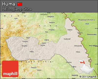 Shaded Relief Map of Huma, physical outside
