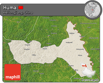 Shaded Relief Map of Huma, satellite outside