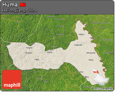 Shaded Relief Map of Huma, satellite outside