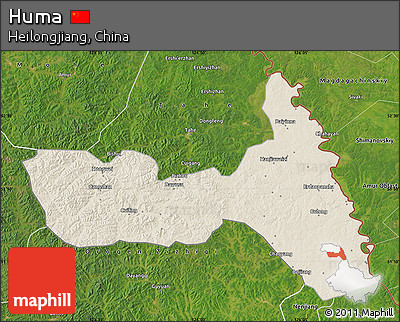 Shaded Relief Map of Huma, satellite outside