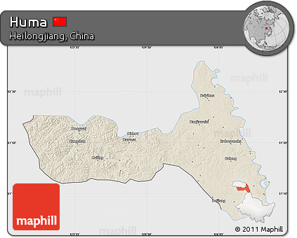 Shaded Relief Map of Huma, single color outside