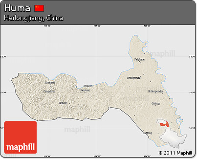 Shaded Relief Map of Huma, single color outside