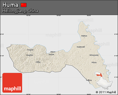 Shaded Relief Map of Huma, single color outside