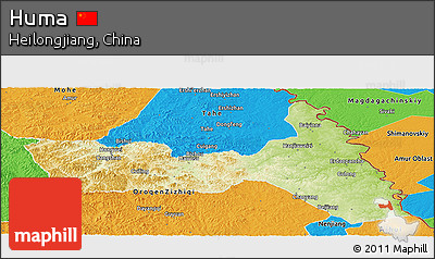 Physical Panoramic Map of Huma, political outside