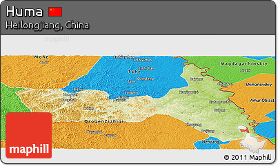Physical Panoramic Map of Huma, political outside