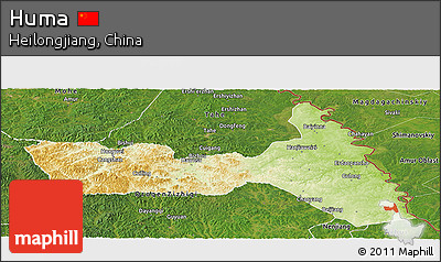 Physical Panoramic Map of Huma, satellite outside