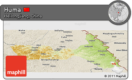 Physical Panoramic Map of Huma, shaded relief outside