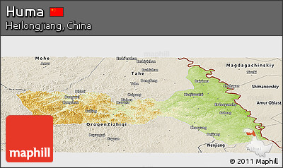 Physical Panoramic Map of Huma, shaded relief outside