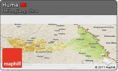 Physical Panoramic Map of Huma, shaded relief outside