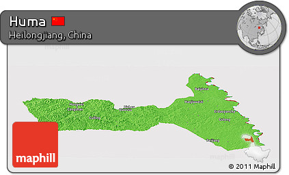 Political Panoramic Map of Huma, cropped outside