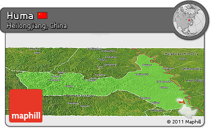 Political Panoramic Map of Huma, satellite outside