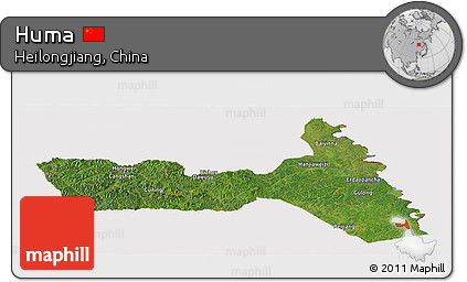 Satellite Panoramic Map of Huma, cropped outside