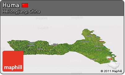 Satellite Panoramic Map of Huma, cropped outside