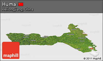 Satellite Panoramic Map of Huma, cropped outside