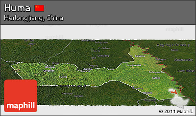 Satellite Panoramic Map of Huma, darken