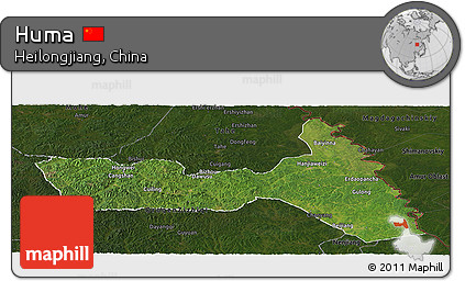 Satellite Panoramic Map of Huma, darken