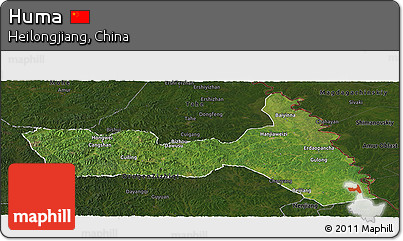 Satellite Panoramic Map of Huma, darken