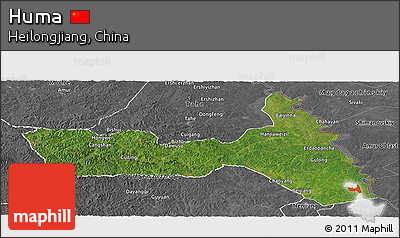 Satellite Panoramic Map of Huma, desaturated