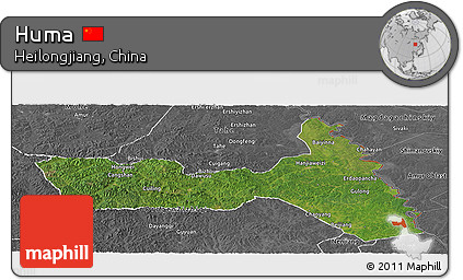 Satellite Panoramic Map of Huma, desaturated