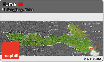 Satellite Panoramic Map of Huma, desaturated