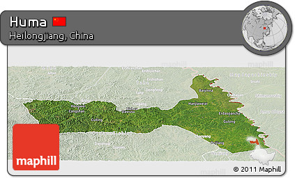 Satellite Panoramic Map of Huma, lighten