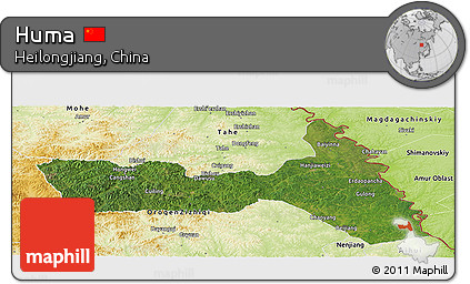 Satellite Panoramic Map of Huma, physical outside
