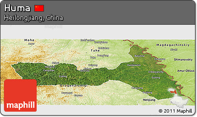Satellite Panoramic Map of Huma, physical outside