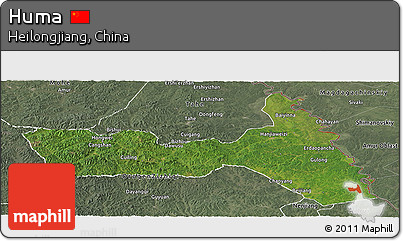 Satellite Panoramic Map of Huma, semi-desaturated