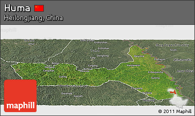 Satellite Panoramic Map of Huma, semi-desaturated