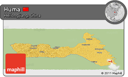 Savanna Style Panoramic Map of Huma, single color outside