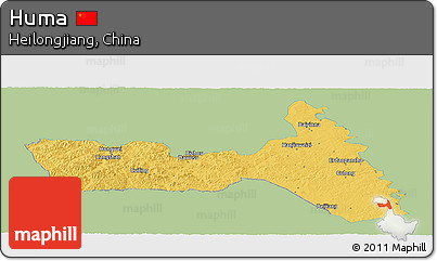 Savanna Style Panoramic Map of Huma, single color outside