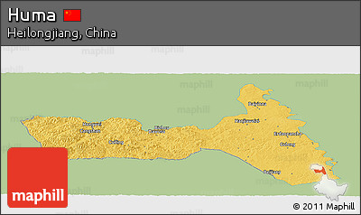 Savanna Style Panoramic Map of Huma, single color outside