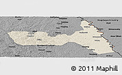 Shaded Relief Panoramic Map of Huma, darken, desaturated