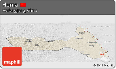 Shaded Relief Panoramic Map of Huma, lighten, desaturated