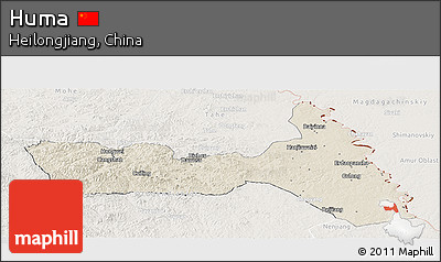 Shaded Relief Panoramic Map of Huma, lighten