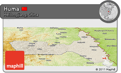 Shaded Relief Panoramic Map of Huma, physical outside
